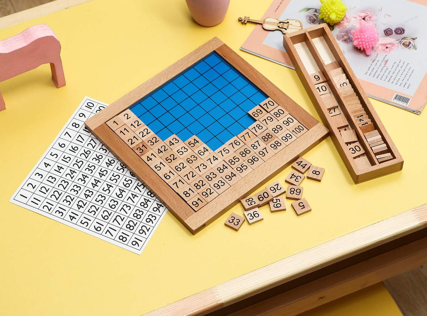 Montessori Zahlenbrett 1-100 Holz Lernspiel Kinder Zahlen lernen Mathematik Spielzeug