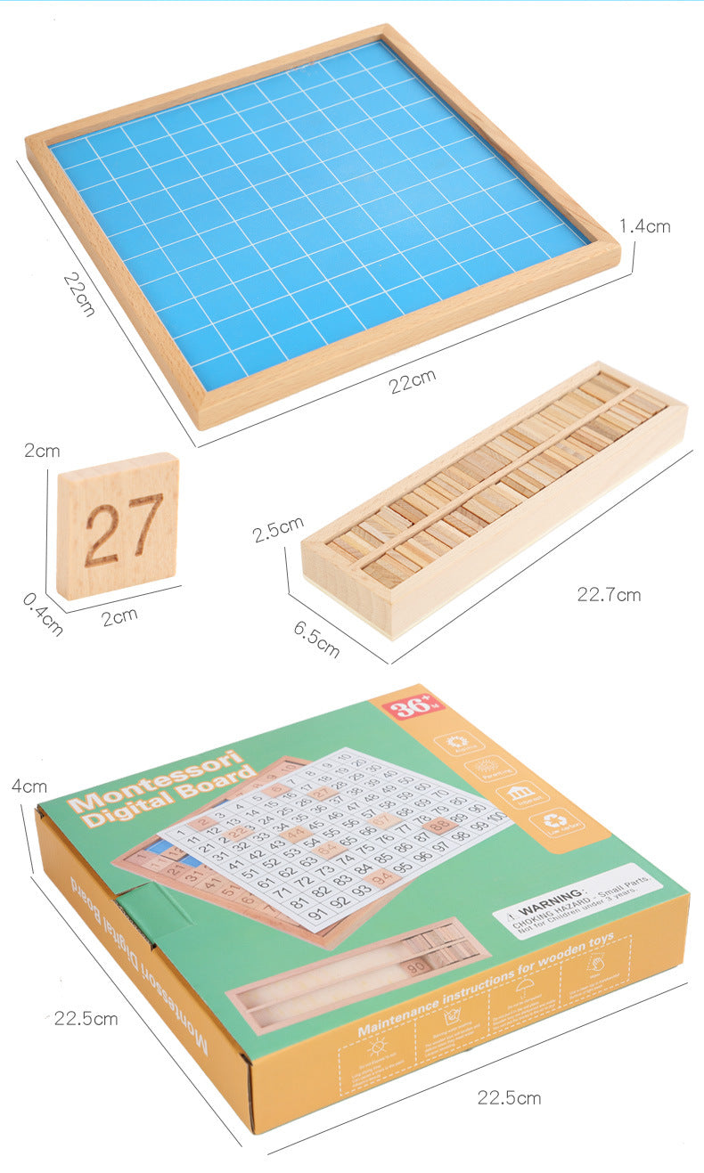 Montessori Zahlenbrett 1-100 Holz Lernspiel Kinder Zahlen lernen Mathematik Spielzeug