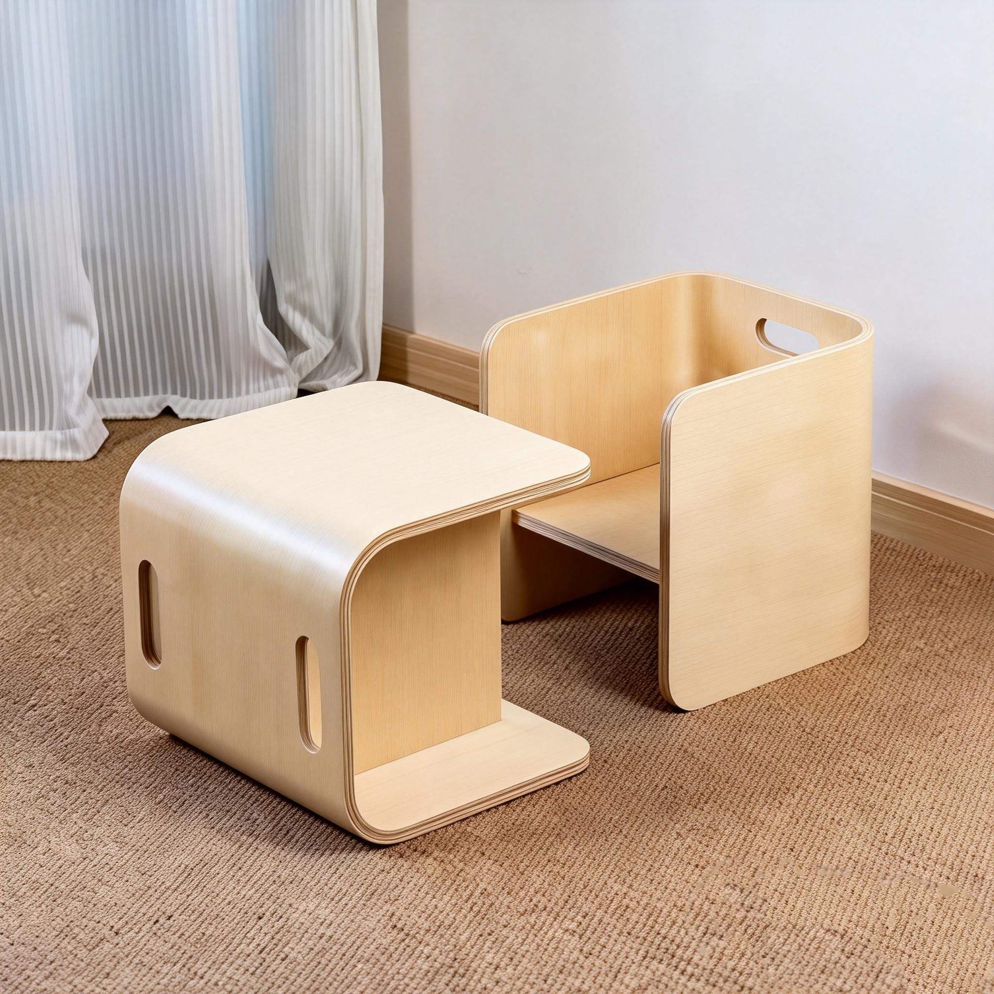 Wandelbarer Holzstuhl für Kinder im Montessori Stil