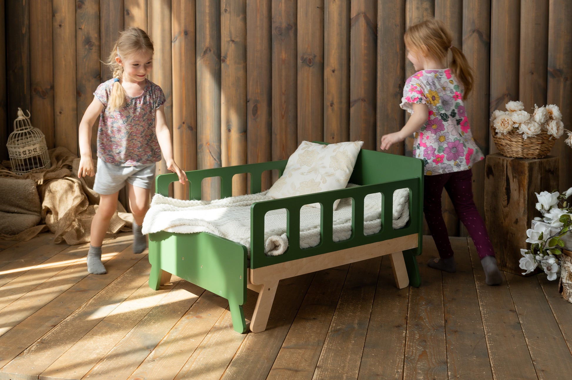 Montessori Kinderbett 2-in-1 mit Matratze – ausziehbar und platzsparend