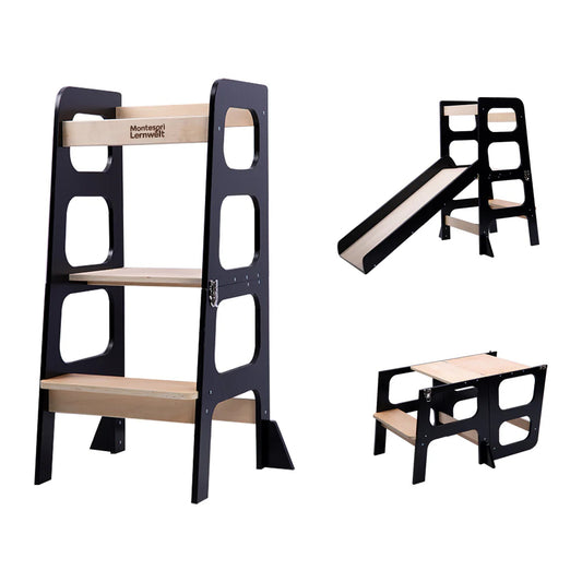 Montessori Lernturm 3-in-1 – Mit Rutsche & Tisch
