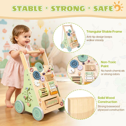 Chariot à pousser Montessori en bois – jouet 6-en-1 avec éléments de jeu