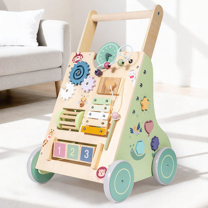 Chariot à pousser Montessori en bois – jouet 6-en-1 avec éléments de jeu