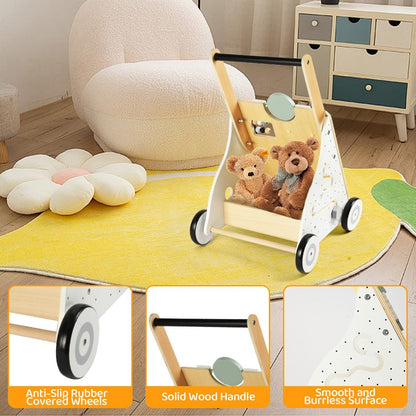 Montessori Lauflernwagen Holz Baby Motorikwagen mit Spiegel und Stauraum