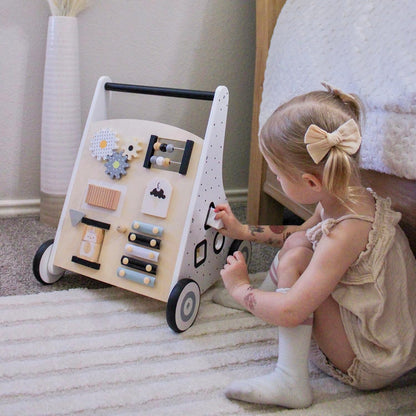 Montessori Lauflernwagen Holz Baby Motorikwagen mit Spiegel und Stauraum