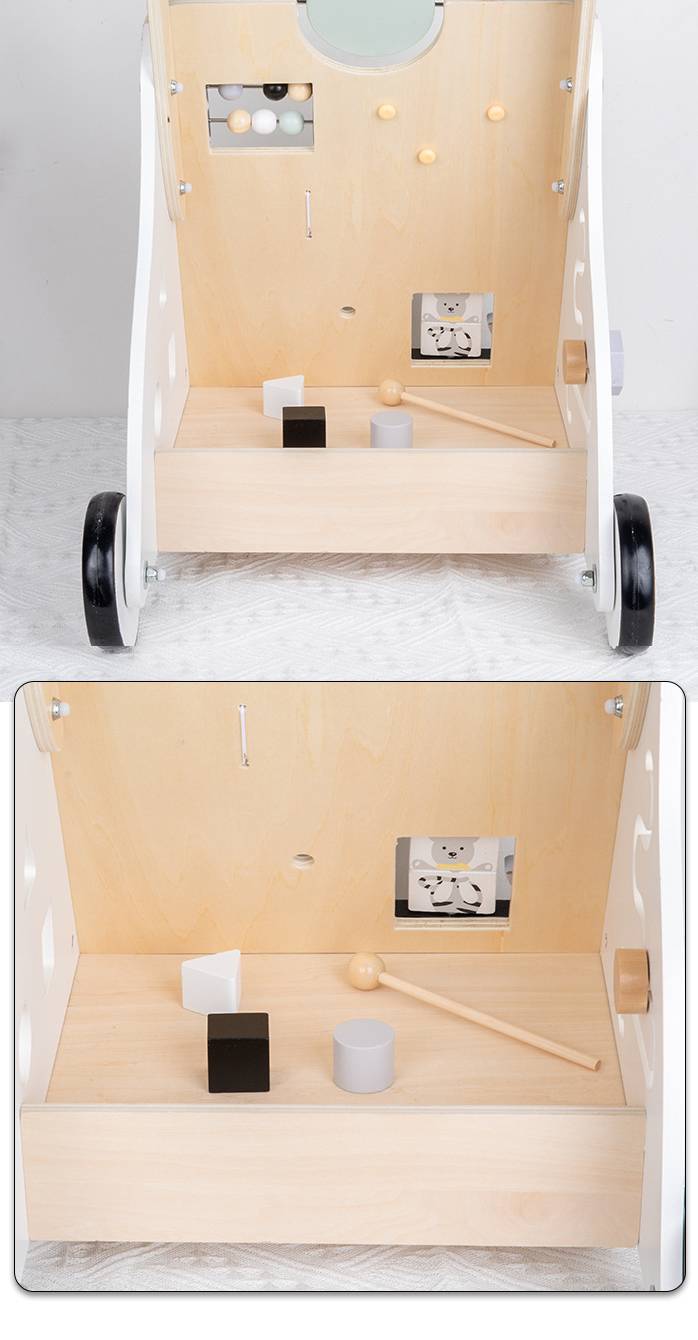 Montessori Lauflernwagen Holz Baby Motorikwagen mit Spiegel und Stauraum