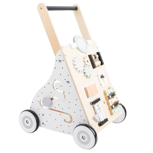 Montessori Lauflernwagen Holz Baby Motorikwagen mit Spiegel und Stauraum