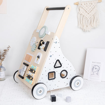 Montessori Lauflernwagen Holz Baby Motorikwagen mit Spiegel und Stauraum