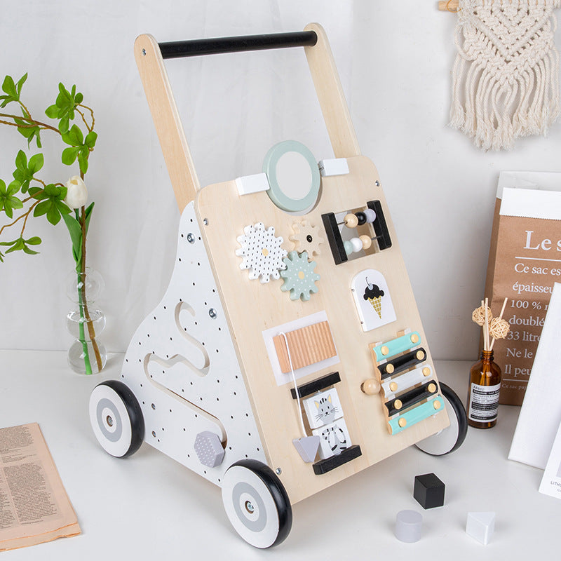 Montessori Lauflernwagen Holz Baby Motorikwagen mit Spiegel und Stauraum