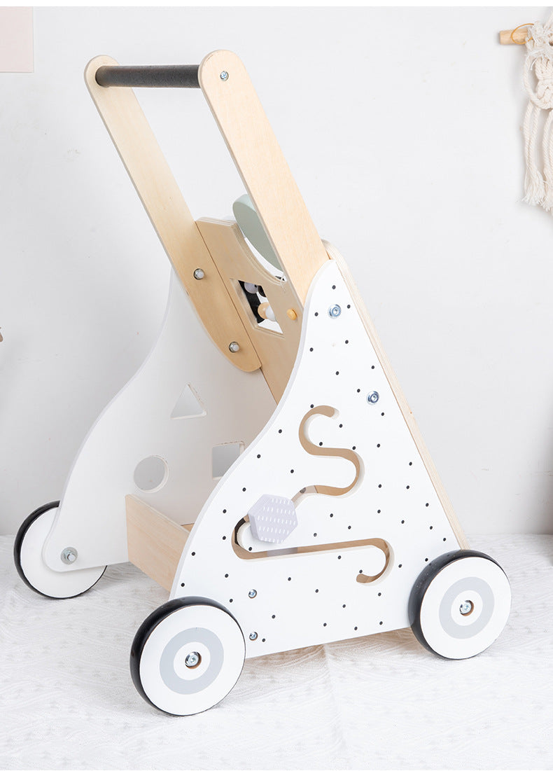 Montessori Lauflernwagen Holz Baby Motorikwagen mit Spiegel und Stauraum