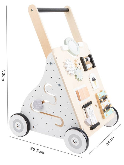 Montessori Lauflernwagen Holz Baby Motorikwagen mit Spiegel und Stauraum