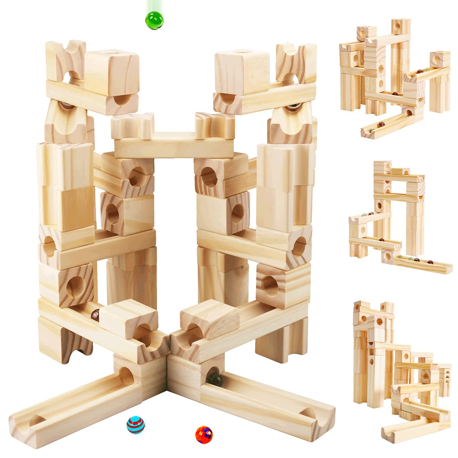 Holz Kugelbahn als 3D Konstruktion für Kinder zum Tüfteln