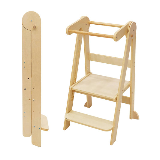 Klappbarer Montessori Lernturm aus Massivholz für Kinder