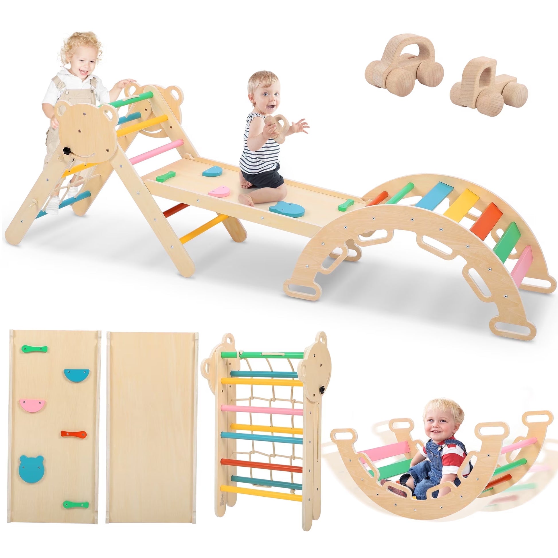 Pikler Kletterset mit Kletterdreieck Kletterbogen und Rutschbrett