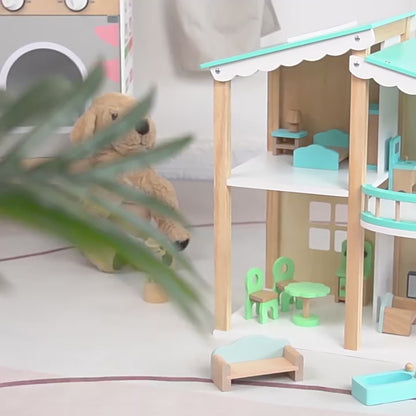 Maison de poupées rose à 3 étages – maison de jeu avec meubles pour enfants