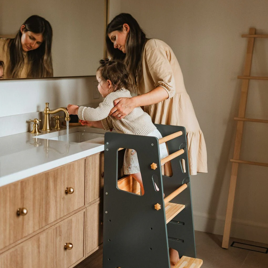 Safe kitchen helper tower for toddlers with stable structure and child friendly design