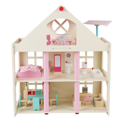 Montessori Puppenhaus aus Holz – 3 Etagen Villa mit Möbeln (Großformat)