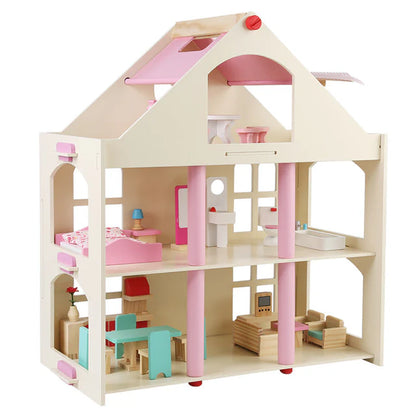 Montessori Puppenhaus aus Holz – 3 Etagen Villa mit Möbeln (Großformat)