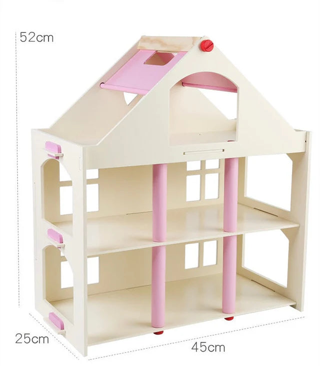 Montessori Puppenhaus aus Holz – 3 Etagen Villa mit Möbeln (Großformat)