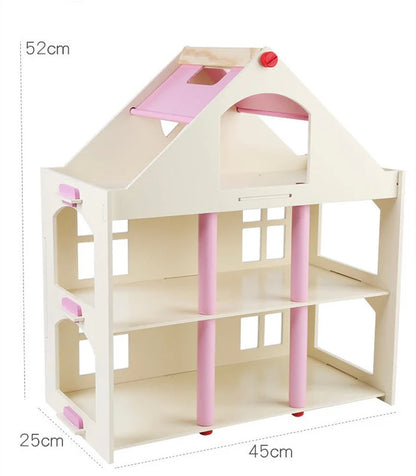 Montessori Puppenhaus aus Holz – 3 Etagen Villa mit Möbeln (Großformat)