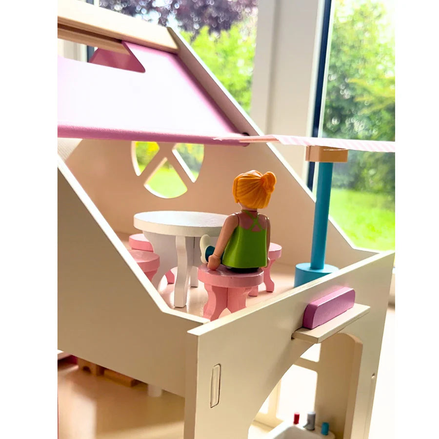 Montessori Puppenhaus aus Holz – 3 Etagen Villa mit Möbeln (Großformat)
