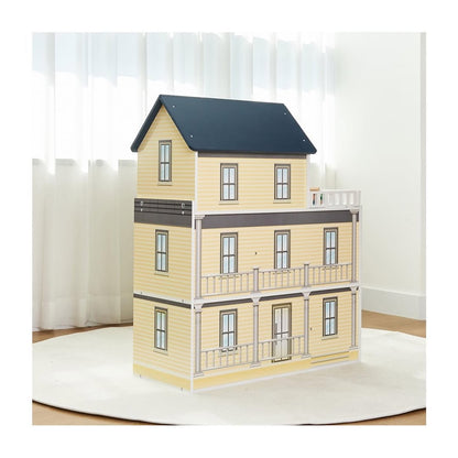 Maison de poupées Montessori en bois – villa à 3 étages avec garage et meubles (XXL)
