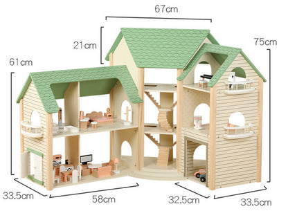 Montessori Puppenhaus aus Holz modular groß mit mehreren Häusern und Möbeln