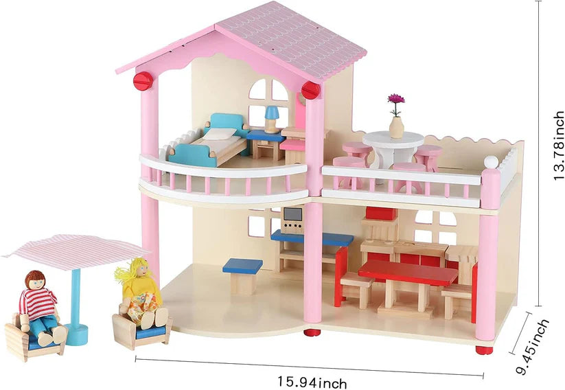 Maison de poupées Montessori en bois – maison de jeu ouverte avec meubles