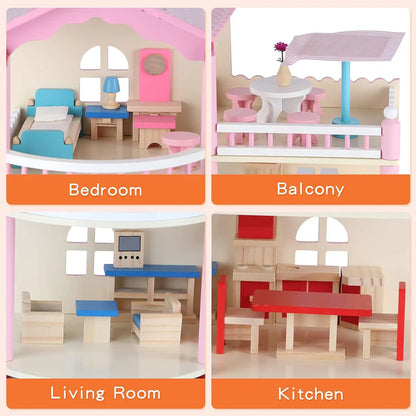 Maison de poupées Montessori en bois – maison de jeu ouverte avec meubles