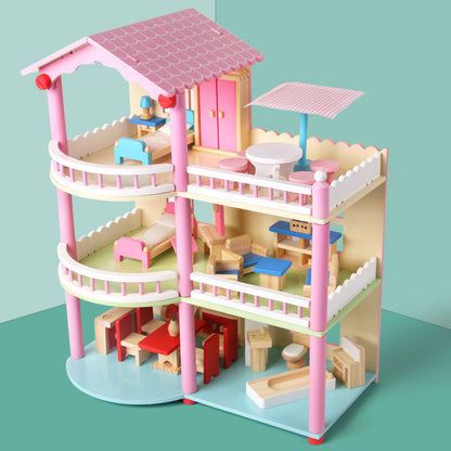 Maison de poupées Montessori en bois – maison de jeu ouverte avec meubles