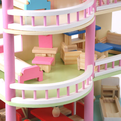 Maison de poupées Montessori en bois – maison de jeu ouverte avec meubles