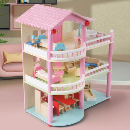 Maison de poupées Montessori en bois – maison de jeu ouverte avec meubles