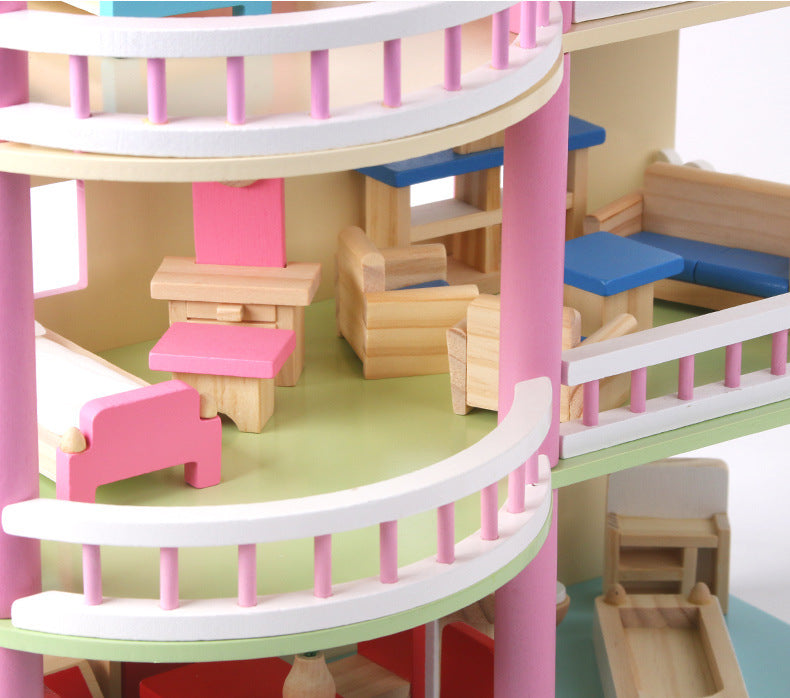 Maison de poupées Montessori en bois – maison de jeu ouverte avec meubles