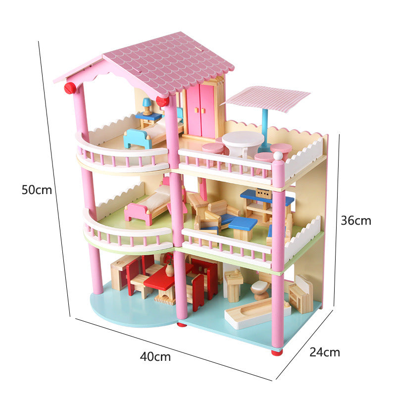 Maison de poupées Montessori en bois – maison de jeu ouverte avec meubles
