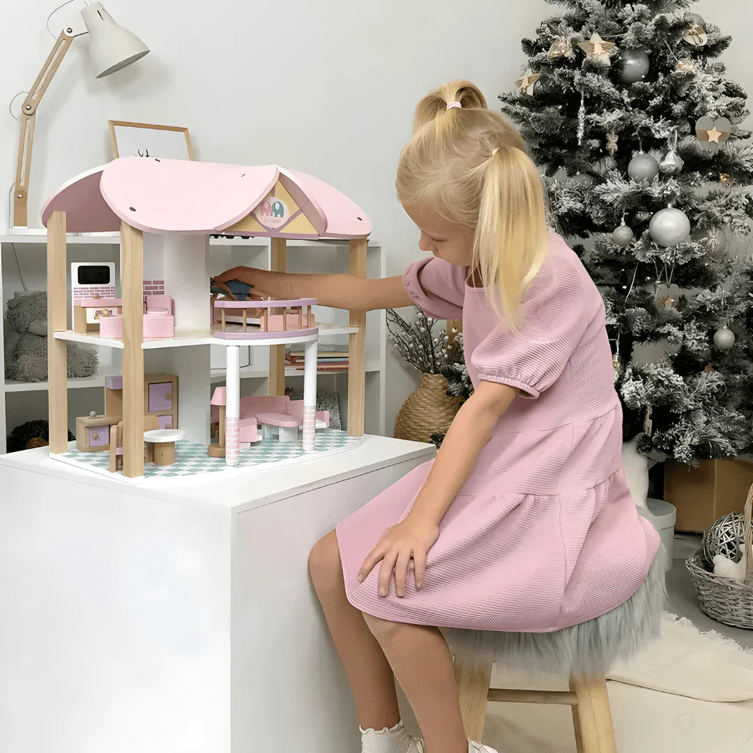 Maison de poupées rose à 3 étages – maison de jeu avec meubles pour enfants