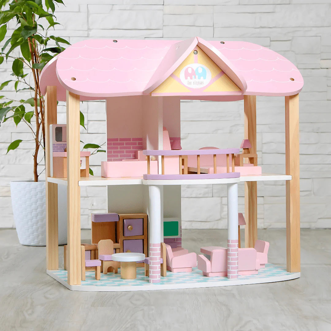 Maison de poupées rose à 3 étages – maison de jeu avec meubles pour enfants