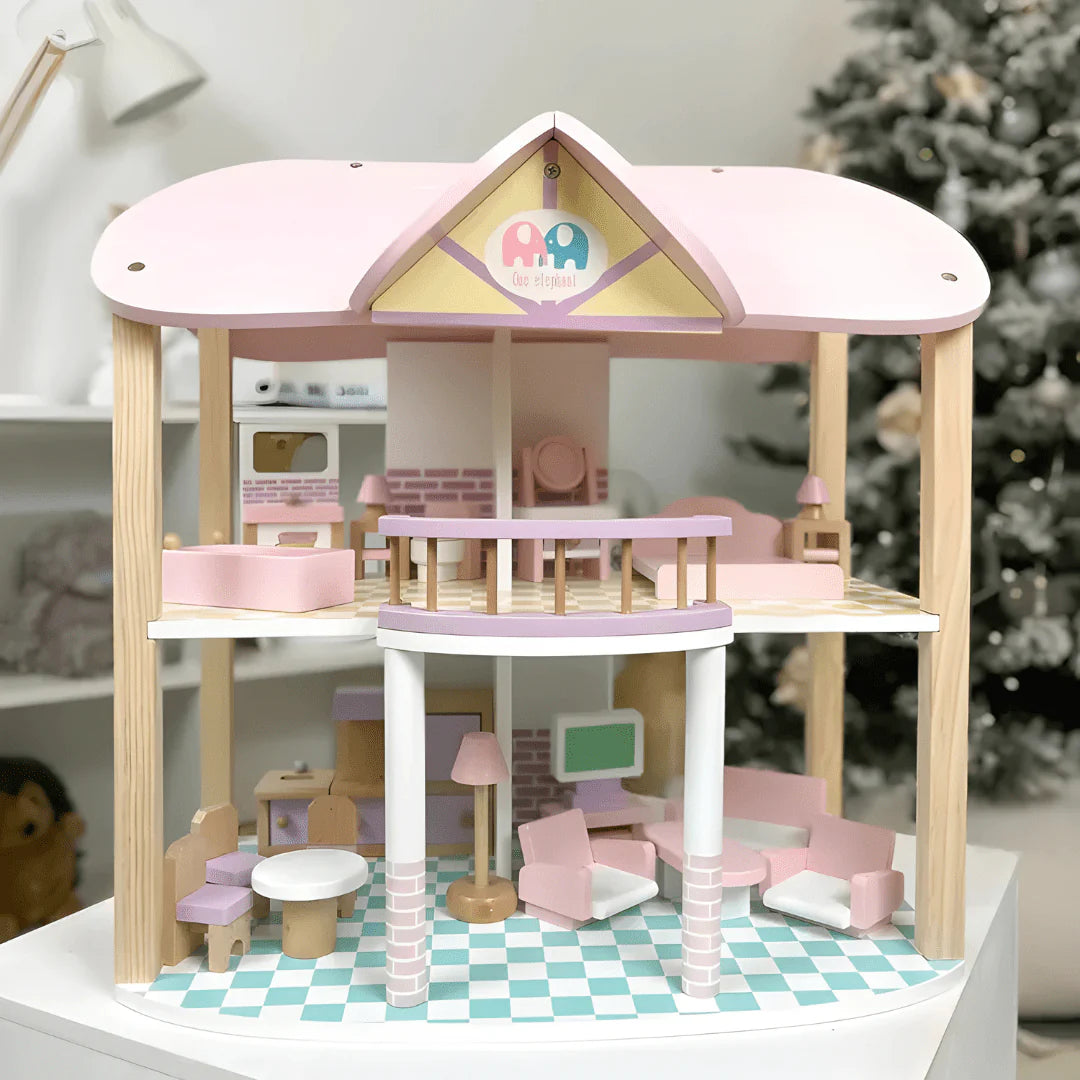Maison de poupées rose à 3 étages – maison de jeu avec meubles pour enfants