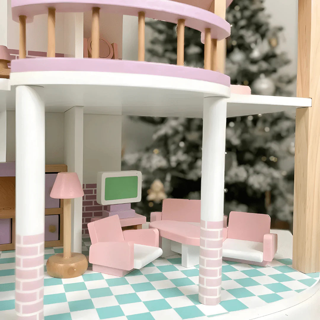 Maison de poupées rose à 3 étages – maison de jeu avec meubles pour enfants