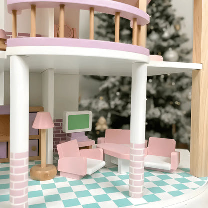 Maison de poupées rose à 3 étages – maison de jeu avec meubles pour enfants
