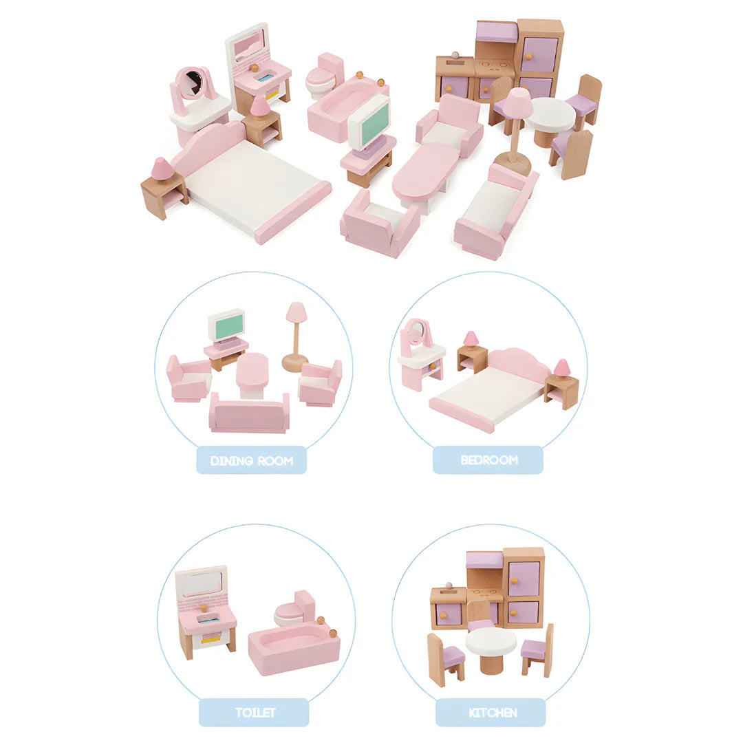 Maison de poupées rose à 3 étages – maison de jeu avec meubles pour enfants