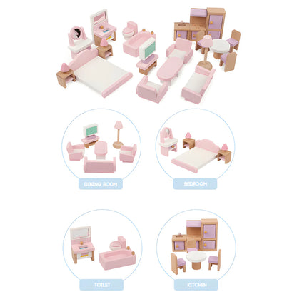 Maison de poupées rose à 3 étages – maison de jeu avec meubles pour enfants