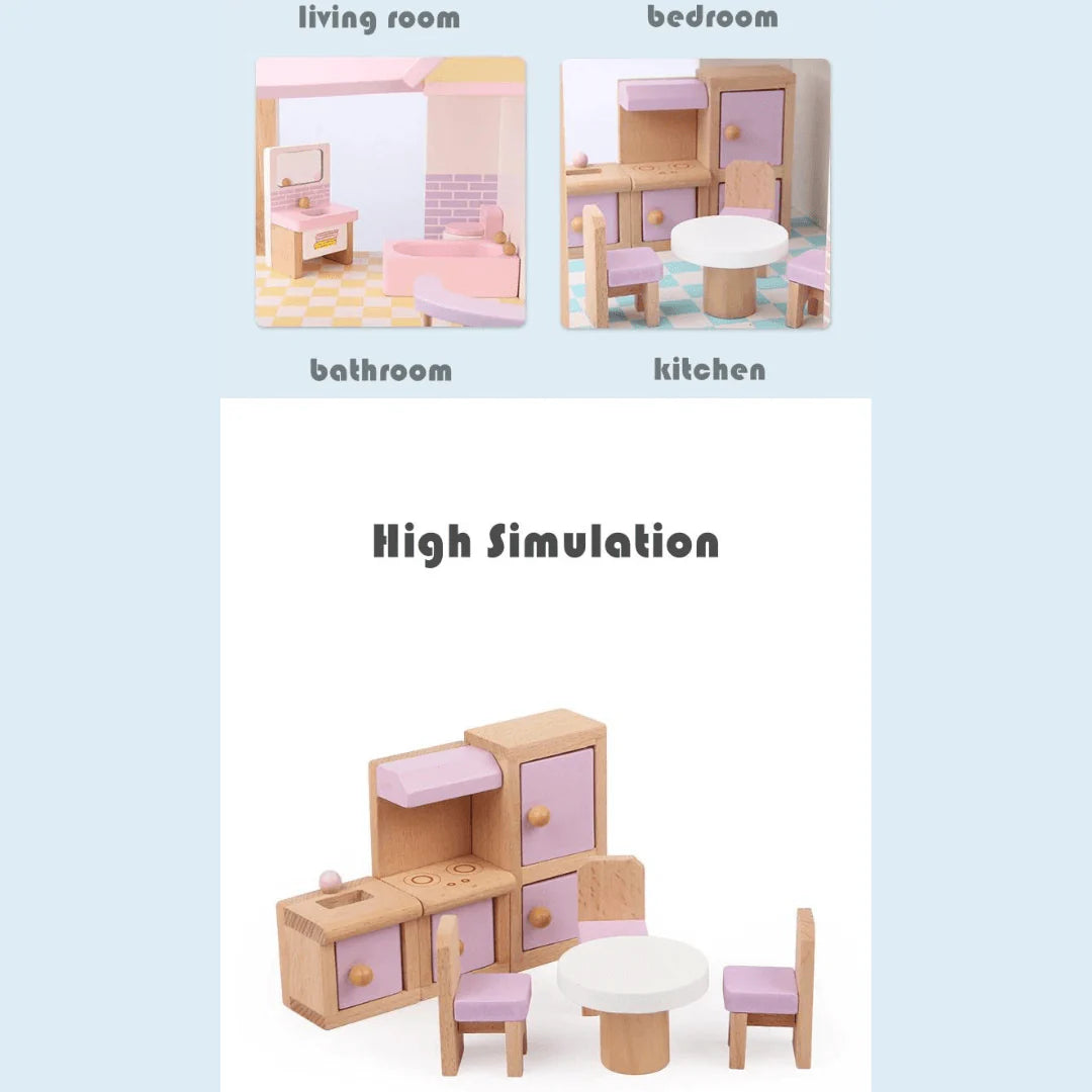 Maison de poupées rose à 3 étages – maison de jeu avec meubles pour enfants
