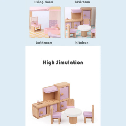 Maison de poupées rose à 3 étages – maison de jeu avec meubles pour enfants