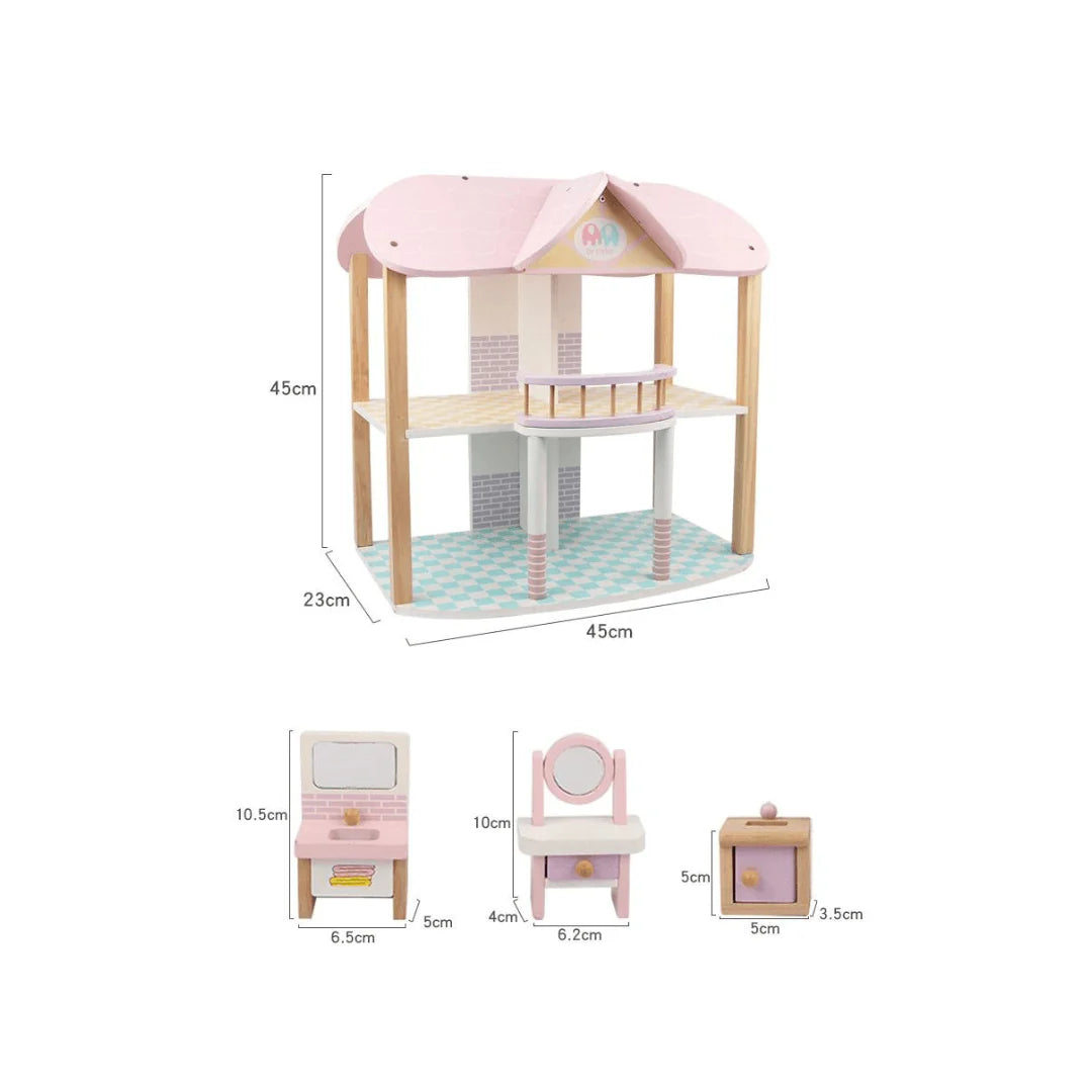 Maison de poupées rose à 3 étages – maison de jeu avec meubles pour enfants