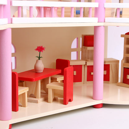 Maison de poupées Montessori en bois – maison de jeu ouverte avec meubles