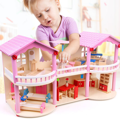 Maison de poupées Montessori en bois – maison de jeu ouverte avec meubles