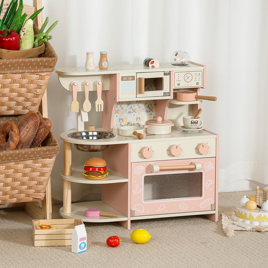 Kinderküche aus Holz in Pink
