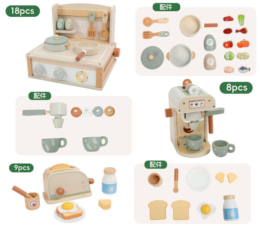 Holz Spielküche Set für Kinder mit Kaffeemaschine und Toaster