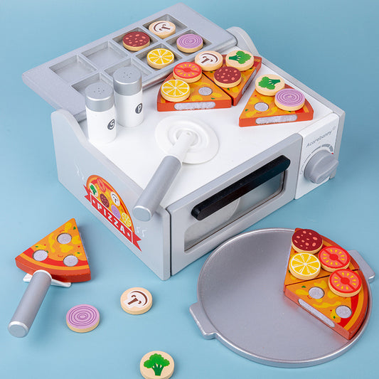 Pizza Ofen Spielzeug aus Holz für Kinder mit Pizza Set und Zubehör